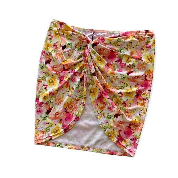 VDM The Label Kylie Pink & Yellow Floral Print Swimsuit Cover Up Skirt XS - Picture 1 of 6